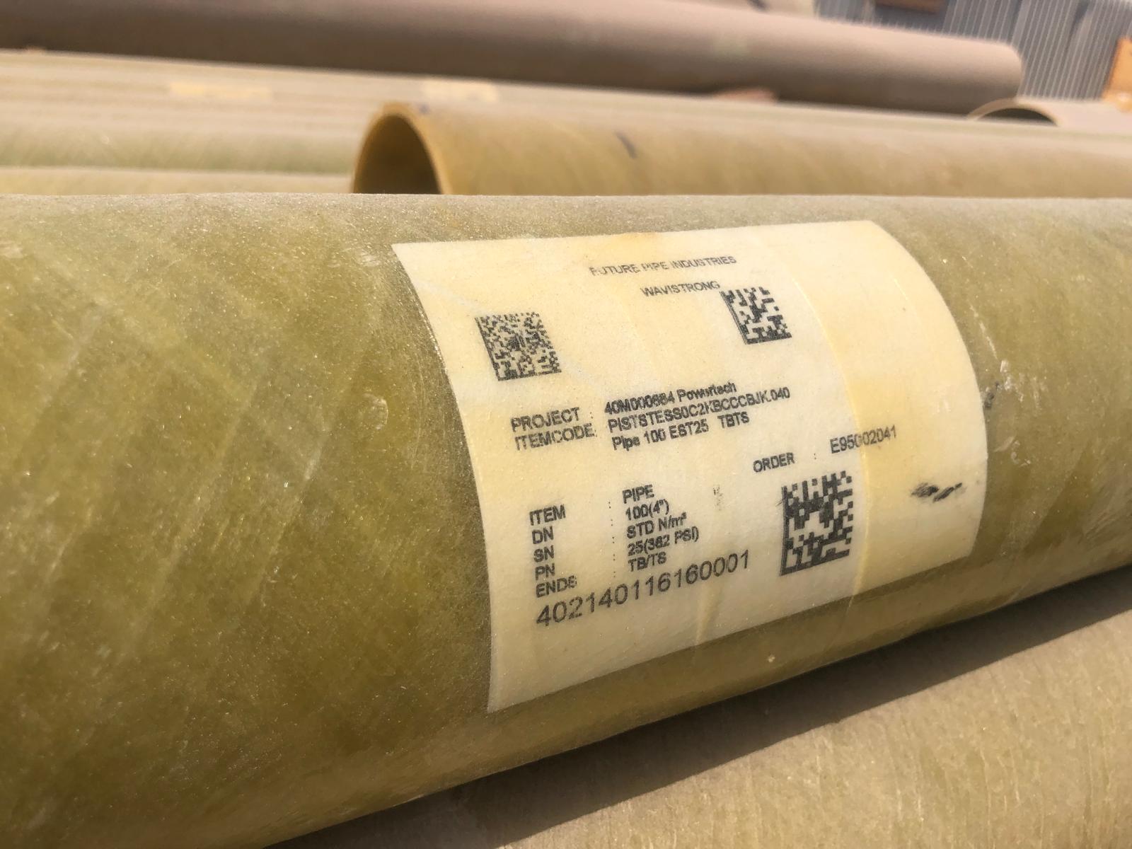 GRP pipe label close-up