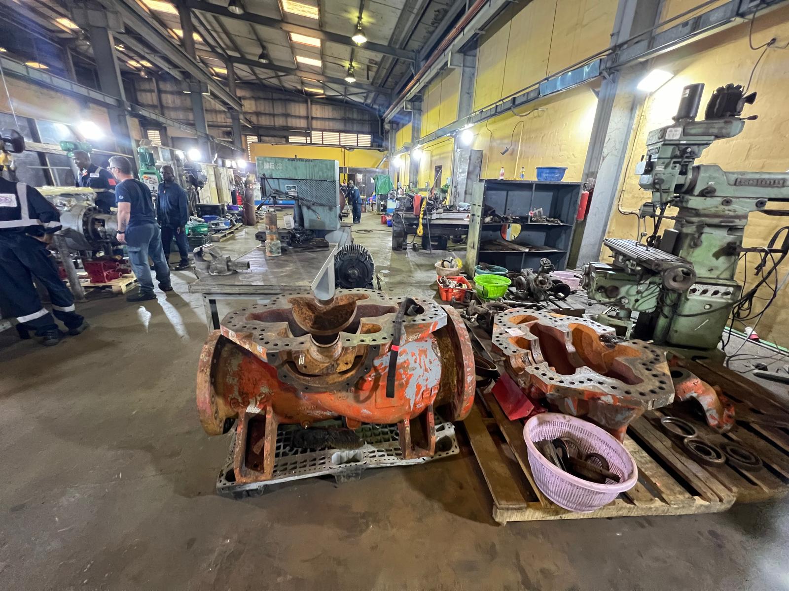 Pump casings being serviced