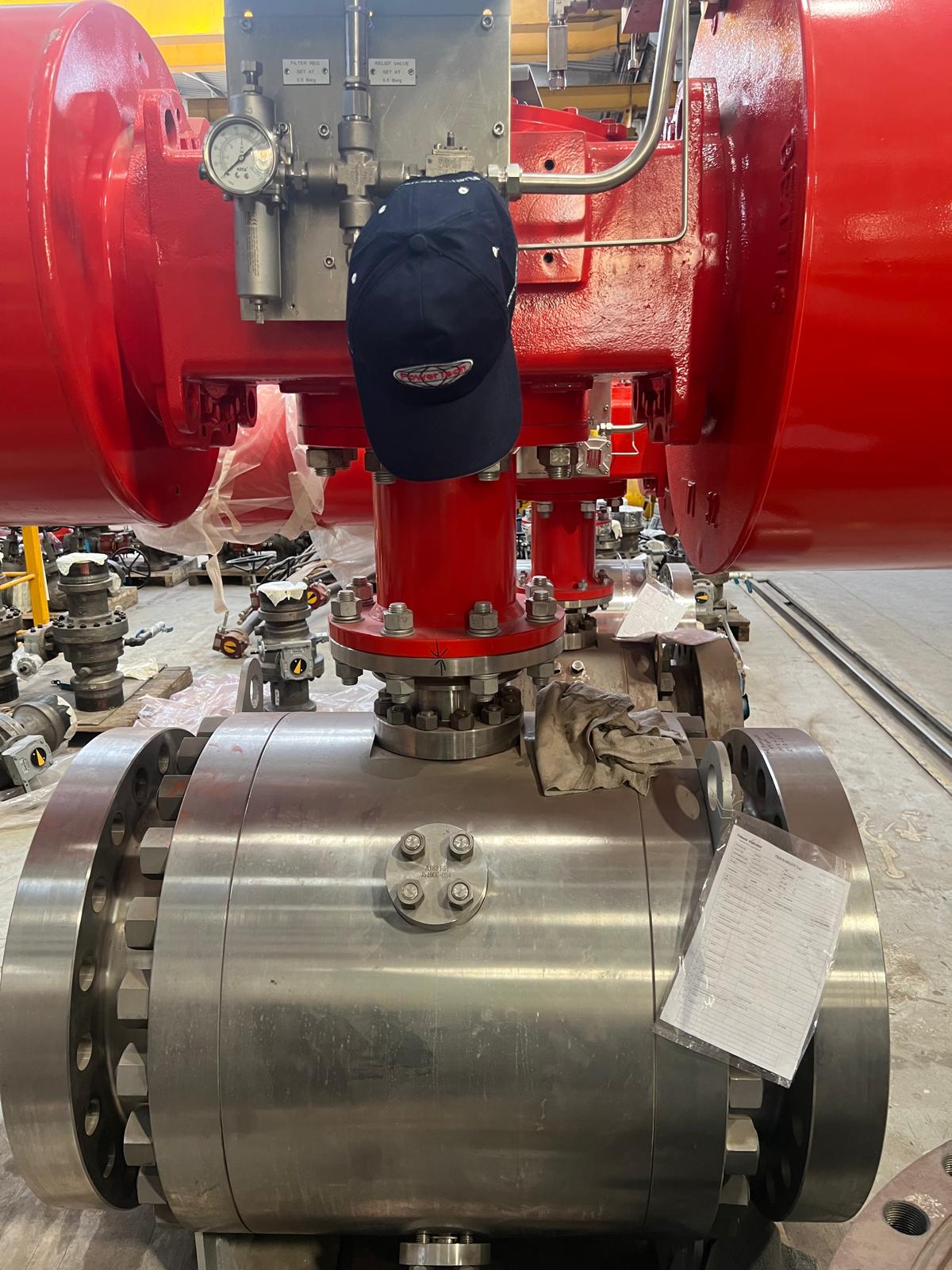 Ball valve with red actuator